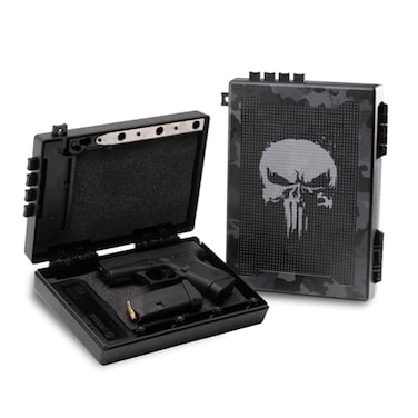 STOP BOX STOPBOX Gun Safe Alternative Tactical Handgun Storage Instant Access Portable Gun Case TSA Compliant Gun Lock Box for Quick Handgun Access SKULL CAMO BLACK 2 Pack Full Compact