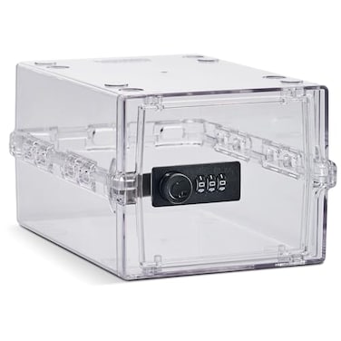 Lockabox Mini Small Lock Box with Combination Lock Half Letter Sized Mini Lockable Box for Small Medicines Snacks Mobile Phones External Size 88 x 61 x 47 Inches Crystal