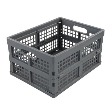 Ramddy 1 Pack 16 Quart Plastic Folding Collapsible Storage Crate Grey