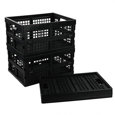 Utiao 16 Quart Collapsible Storage Crates 3 Packs Black Folding Storage Bin Plastic Milk Crate