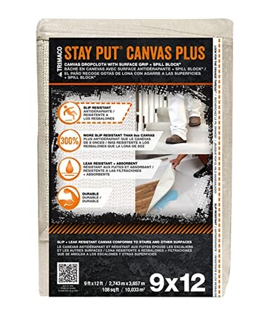 Trimaco TRIMACO 9 ft x 12 ft Stay Put Canvas Plus Drop Cloth 04321