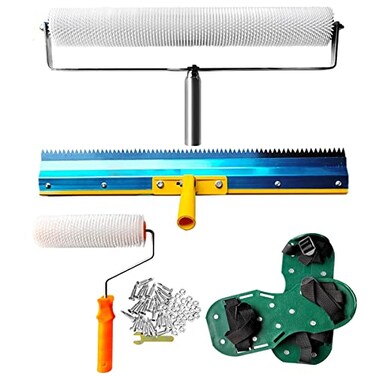 Feleolibe SelfLevelling Cement Tool KitFloor Construction Tools with Roller Spiked Shoes Stainless Steel Scraper Roller Needle Length 13mm