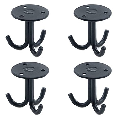 MY MIRONEY 4pcs Black Stainless Steel Ceiling Hooks Three Fork Hook Hardware Wall Mount Hooks for Hanging Bird Feeders Lanterns Plant Baskets