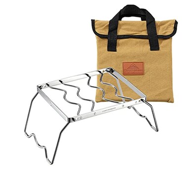 camping moon CAMPINGMOON Campfire Trivet Pot Stand Folding 304 Stainless Steel Two Height Adjustable Portable with Storage Bag 95 L MS1012
