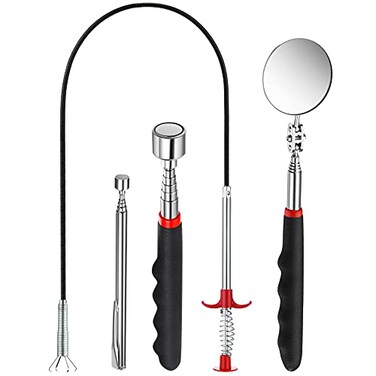 Patelai 4 Pieces Telescoping Magnet Pick up Tool Set Extendable Claw Grabber Tool Bendable Spring Telescoping Inspection Mirror 2 Lb 20 lb Magnetic Stick Gadget for Home Sink Drains Fathers Day gift