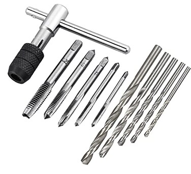 Saipe Adjustable THandle Tap Wrenches Set Ratchet Tap Holder Wrench with 5pcs M3M8 Metric Screw Thread Tap Set and Twist Drill Bits Set