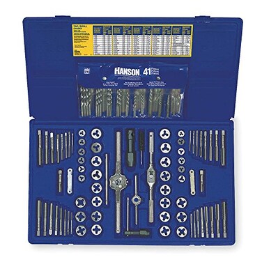 IRWIN Tools Hanson Machine ScrewFractionalMetric Tap and Hex Die and Drill Bit Deluxe Set 117 Piece 26377 SilverBlue