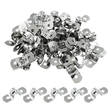 Hordion 50Pcs 516 Two Hole Strap U Bracket M8 Rigid Pipe Strap Stainless Steel Conduit Clamp for Fixing Pipe
