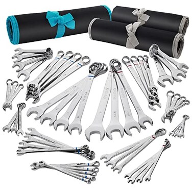 DURATECH 52Piece Combination Wrench Set 32 PCS Combo 20 PCS Stubby SAE Metric CRV Steel with Rolling Pouch