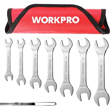 WORKPRO SAE SuperThin Open End Wrench Rollup Set 7PCS 14 to 1116 UltraSlim Thin Wrench Set with Organizer Pouch for Nuts Narrow Spaces
