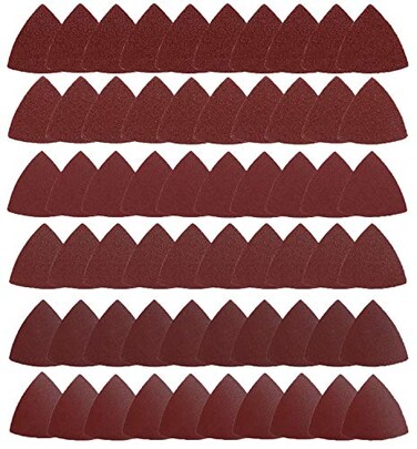 HEMUNC Triangle Oscillating Multi Tool Sanding Pads 60Pcs 318 Inch Oscillating tool sandpaper for Triangle Multitool Sanding pads assorted 406080120180240 Grits