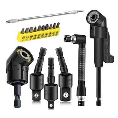 CIGOTU 17Pcs Tools Flexible Drill Bit ExtensionInclude 3Pcs Rotatable Socket Adapter 2Pcs Hex Shank 105 Right Angle Drill Attachment 10 Short Screwdriver Bits 90 Angled Bits Bendable Drill Bit Extensi