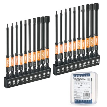 toolant Toolant Impact Allen Wrench Drill Bit Set 20pcs Metric SAE 14 HexShank S2 Steel Hex Bits CNC Machined Tips with Magnetism 4 Long with Storage Box