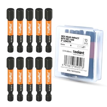 toolant 516 Impact Hex Bits Set 10pcs 14 HexShank Allen Wrench Drill Bit Set S2 Steel CNC Machined Tips with Magnetism 2 Long with Storage Box