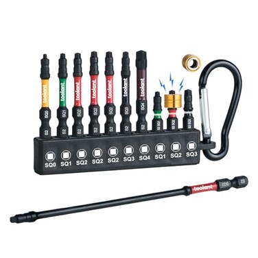 toolant Square Drive Bit Set Square Impact Driver bits S2 Steel Robertson Driver Bits Magnetic CNC Tips 1 2 6 Long 14 HexShank with Storage Box 11pcs 0 1 2 3 and 4