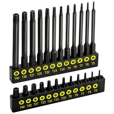 InPower 24 PCS Security Bit Set S2 Steel Tamper Proof Star Bits Set 1 and 3 Long Drill Bit with Bit Holder T5 T40 Includes T20 and T25 Torx Bit