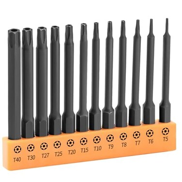 InPower Torx Bit Set 12Piece Security S2 Steel Tamper Proof Star with Bit Holder 3 Long Drill Bit 14 Hex Shanks