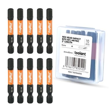 toolant 6mm Impact Hex Bits Set 10pcs 14 HexShank Allen Wrench Drill Bit SetS2 Steel CNC Machined Tips with Magnetism 2 Long with Storage Box