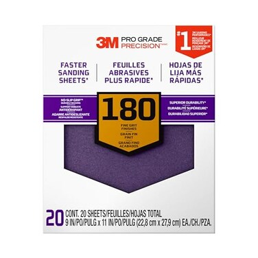 3M 26180CPPG 180 Grit Pro Grade NoSlip Grip Advanced Sandpaper 20 Pack 9 x 11 Purple