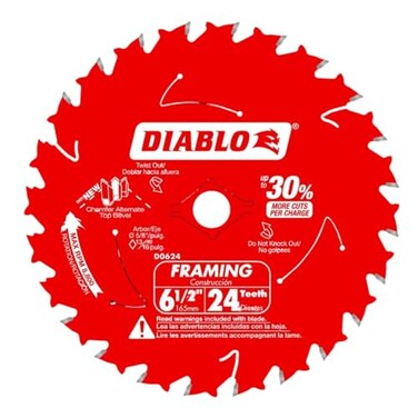 Diablo Framing Saw Blade for Wood TiCo HiDensity Carbide NonStick PermaShield Coating 612 Diameter 24 Teeth 059 Kerf D0624X