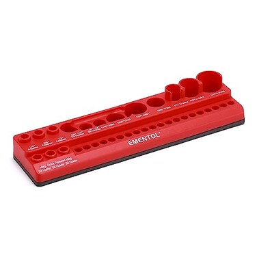 EMENTOL Magnetic Socket Accessory Holder Red 35 Pieces Holes Organize Adapters Universal Joints and Bits