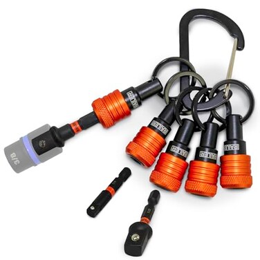 Railer Keychain Bit Socket Holder 14 Hex Bit Holders wImpact Socket Adapters QuickChange Design For Nut Drivers Screwdriver Drill Bits Easy Convert To 14 38 12 Socket Holder