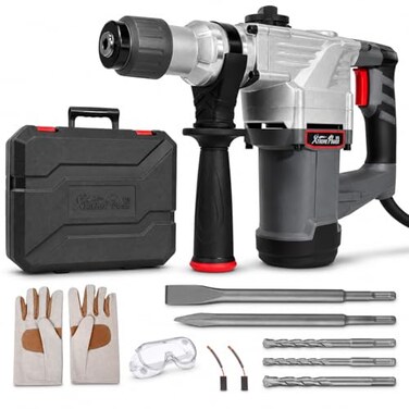 XtremepowerUS 1180W SDSPlus Electric Rotary Demolition Chipping Hammer 114 Combination Rotary Hammer Drilling Chisels Drill Bits Set with Case
