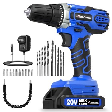 AVID POWER 20V MAX Power Drill Kit Cordless Drill Set with Battery and Charger 2 Variable Speed 38Inch Keyless Chuck 19 Position and 22pcs Bits Blue