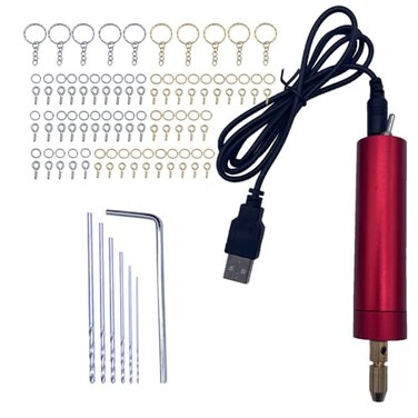 Dokoshia USB Mini Electric Drill Set for Resin Aluminum Rotary Tool with 6 Drill Bits Electrical Handheld Pin Vise Kit for Small DIY Drilling Projects Keychain Crafts Making Red Drill Press