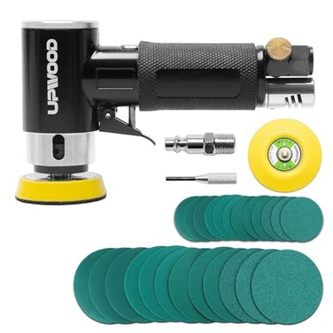 UPWOOD 2 3 Mini Orbital Air Sander by Small Pneumatic Random Orbital Sander Kit with Hook And Loop Sanding Pads 24pcs Sandpapers