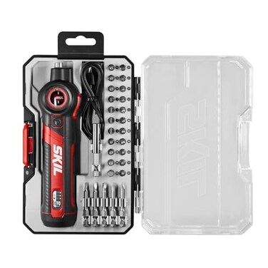 Skil SKIL Twist 20 Rechargeable 4V Screwdriver with Pivoting Head Torque Setting USBC Charging Cable 28 PC Bit Set Carrying Case SD561902