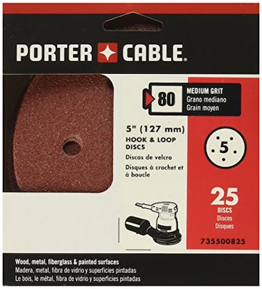 PORTER-CABLE PORTERCABLE 735500825 5Inch 80 Grit FiveHole Hook Loop Sanding Discs 25Pack