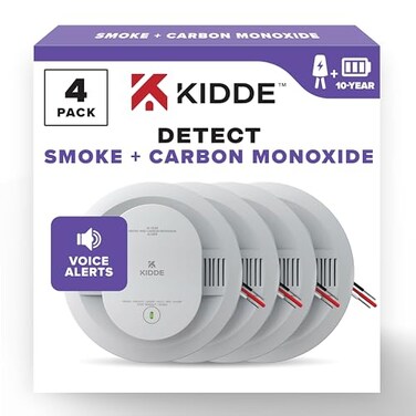 Kidde Hardwired Smoke Carbon Monoxide Detector 10Year Battery Backup Voice Alerts Interconnectable LED Warning Light Indicators 4 Pack