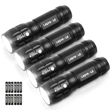 Lighting EVER LED Flashlights High Lumens Small Flashlight Waterproof Adjustable Focus Flash Light for Outdoor Emergency Camping AAA Batteries Included 4 Pack