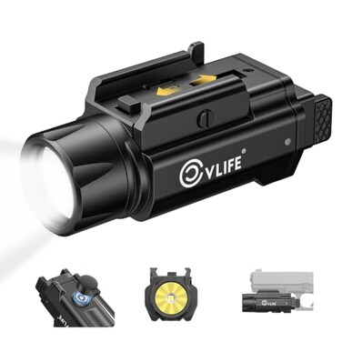CVLIFE 1500 Lumens Pistol Flashlight Magnetic Rechargeable Gun Light for Pistol with Quick Install Adjustable Rail Picatinny Flashlight with Strobe Function