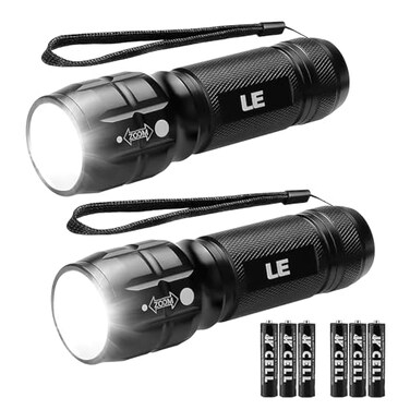 Lighting EVER LED Flashlights High Lumens Small Flashlight Waterproof Adjustable Focus Flash Light for Outdoor Emergency Camping AAA Batteries Included 2 Pack