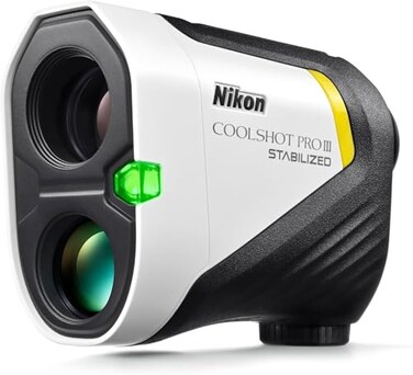 Nikon COOLSHOT PROIII STABILIZED Golf Laser Rangefinder Waterproof 6X Monocular Optics with Hyper Read Slope Compensation Dual Locked ON Quake Golf Actual Distance Modes