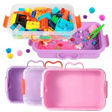Carolart 3 Pack 128 Inch Plastic Storage Bins Stackable Sensory Bin
