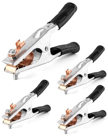 QWORK Copper Welding Ground Clamp 4 Pack Electroplated Earth Clip for Manual Welder
