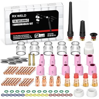 RX WELD 87PCS TIG Welding Accessories Torch Kit Stubby Gas Lens 1012 lass Cup For WP171826