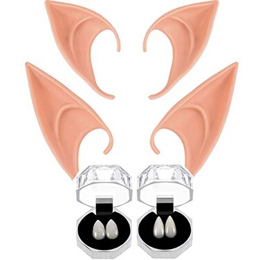 Geek-M GeekM Vampire Fangs TeethLatex Elf EarsFairy Pixie Soft Ear Halloween Party Cosplay