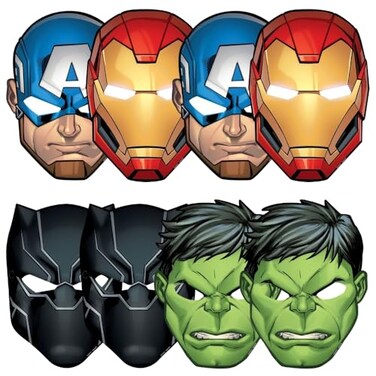 Amscan Marvel Avengers Powers Unite Paper Masks 73 x 98 8 Count Ideal for Themed Celebrations Cosplay Fun