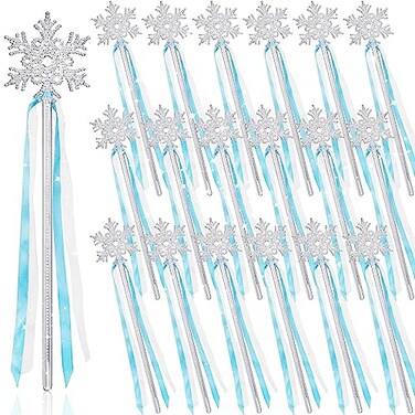 Gejoy Winter Snowflake Wand Silver Snowflake Magic Wand Winter Flake Theme Winter Wand Princess12 Pcs