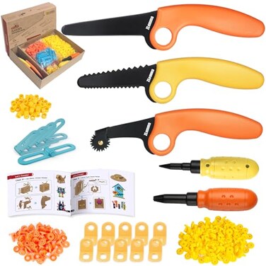 ZLemma Cardboard Construction Kit 401 PCS Kids Building Set with Safe Serrated Cutter Crease Roller Screws Nuts STEM Upcycled Tool for DIY Cardboard Projects Engineering Creativity