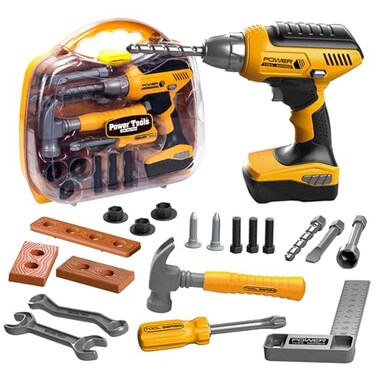 Hibility Kids Tool Set with Tool Box Electronic Toy Drill Pretend Play Kids Construction Kits Toy Tools for Toddlers 35 Kids Tool Sets for Boys Ages 46