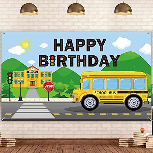 irenare Irenare School Bus Birthday Party Decoration Backdrop Banner 728 x 433 inch