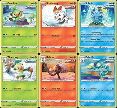 PokÃmon Chilling Reign Grookey Scorbunny Sobble Thwackey Raboot Drizzle Pokemon Evolution Lot Galar Starter