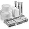 Munfix 700 Piece Plastic Silver Dinnerware Set 200 Rim Plates 300 Silverware 100 Cups 100 Linen Like Silver Napkins 100 Guest Disposable Dinnerware Set