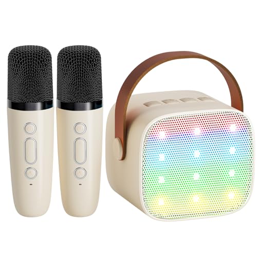 yll Yll Mini Karaoke Machine With 2 Wireless Microphones For Kids Adults Portable Speaker Gift For Girls Boys Toys 3 4 5 6 7 8 10 12 Years Old Teens Birthday Home Family Party Cream