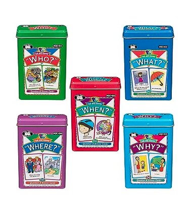 Super Duper Publications Ask and Answer WH Question Five Fun Decks Bundle Communication and Language Skills Flash Cards Educational Resource for Children
